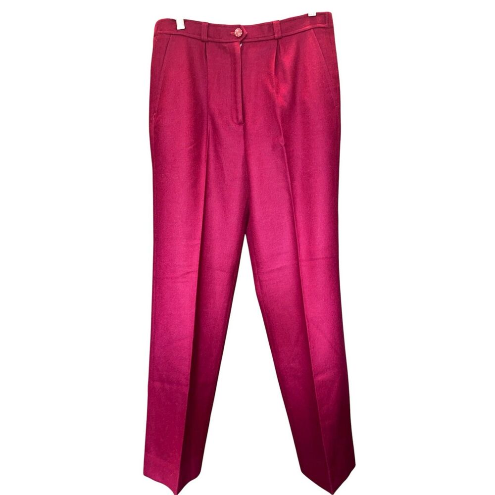 Vintage Lan Xiang Red Wool Dress Pants 32x40 High Waist Straight Leg